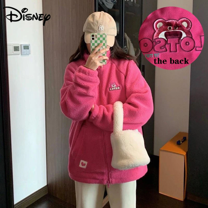 

Anime Disney Lotso Plush Jacket Kawaii Winter Women Thickened Cotton Clothes Cartoon New Casual Girl Warm Tops Birthday Gift