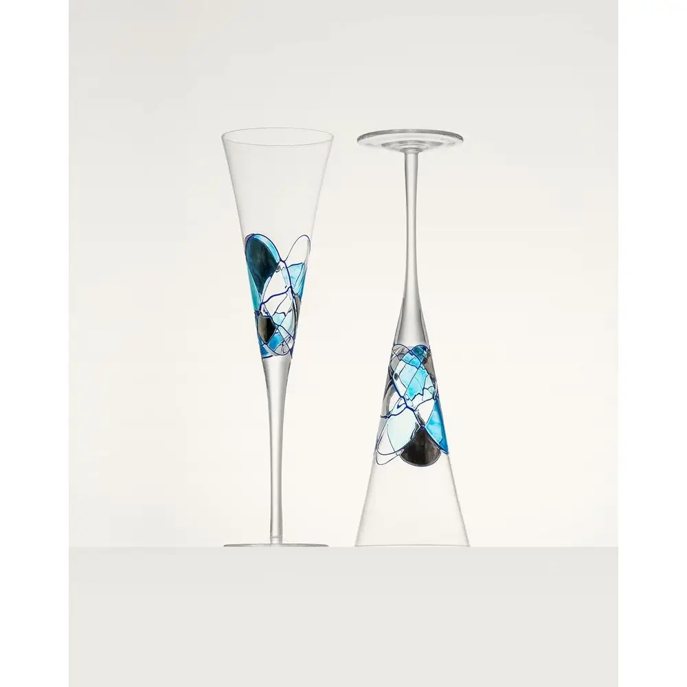 

Набор для напитков из европейского хрусталя цвета шампань с сине-серебряной линией, ручной росписи, в средиземноморском стиле