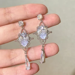 New Korean Baroque Shiny Waterdrop Crystal Drop Earrings for Women Girls Fashion Delicate Silver Color Pendientes Party Jewelry
