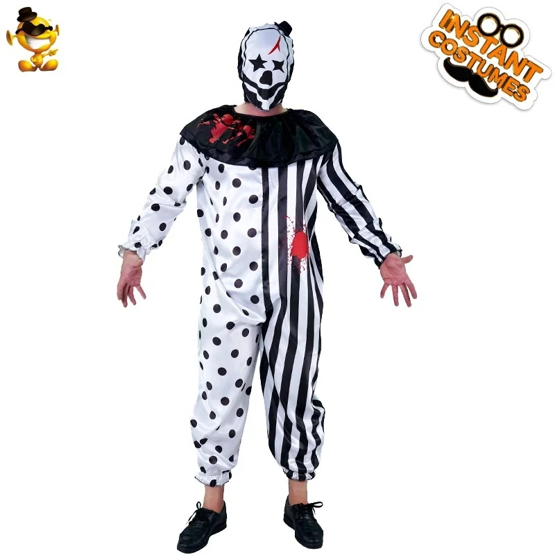 Halloween Kostüm Erwachsenen Horror blutigen Killer Clown Kostüm Mann Schwarz-Weiß-Spiel bösen Clown Kostüm Clown Overall