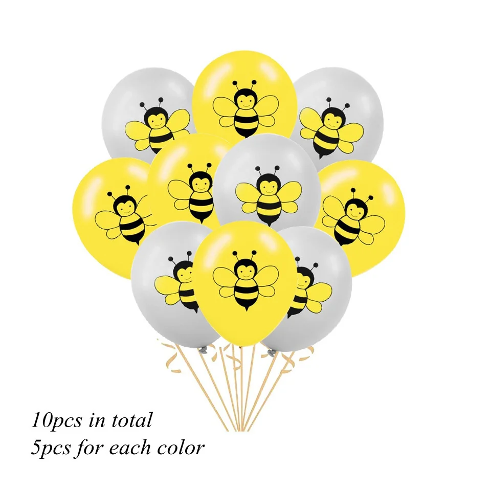 Honey Bee Balloon Tower Set with Disposable Tableware Paper Cake Toppers for Kids Happy Bee Day Themed Birthday Party Decoration