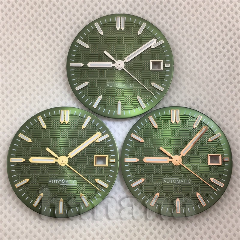 31mm NH35 Dial Engineer Style Watch Dial Hand Set Green Luminous No Logo Gold Rose Index for NH35/NH36 Movement Watch Accessorie