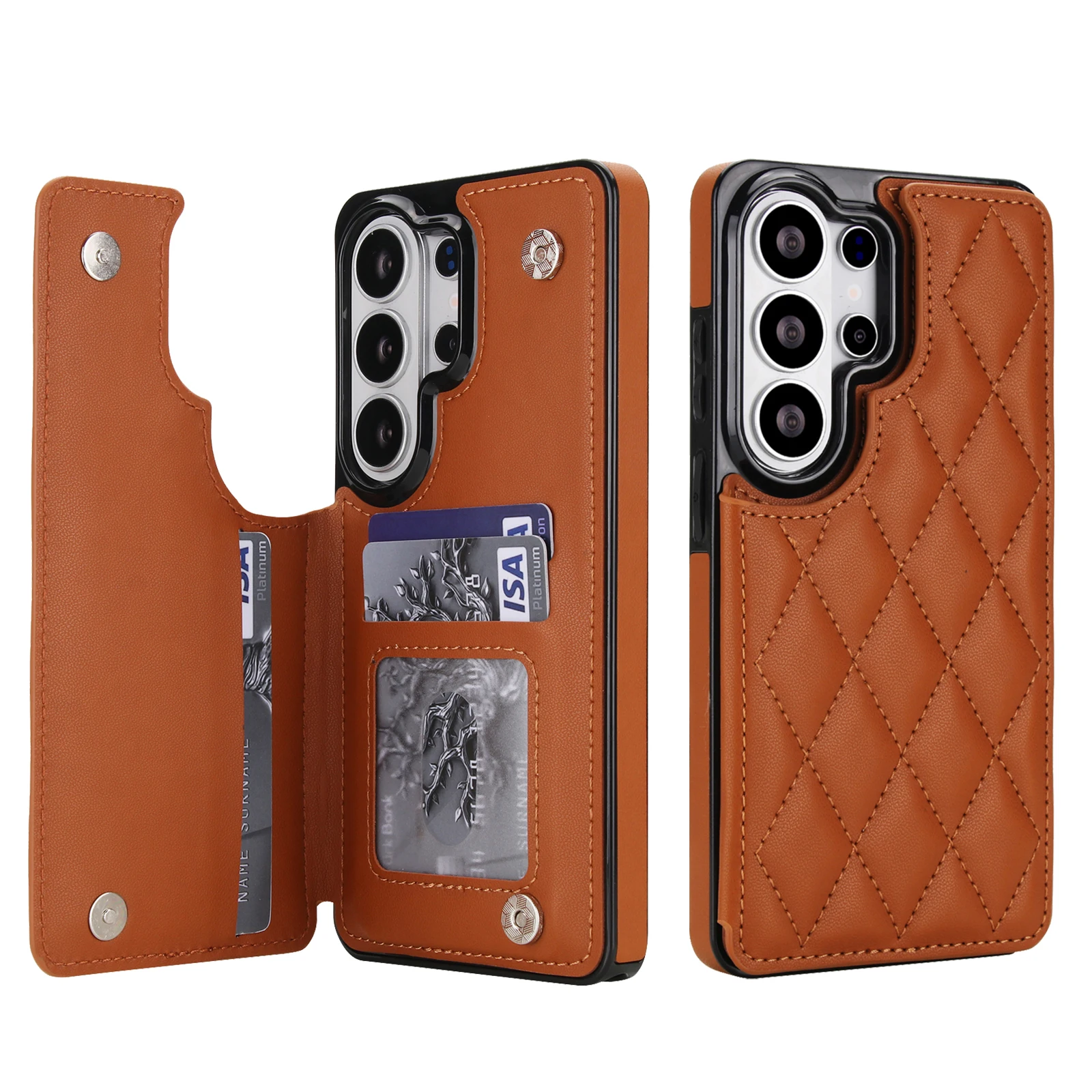 Quilted Leather Wallet Case for Samsung Galaxy S22 S23 S24 S25 S26 Ultra Plus A37 A57 A16 A26 A36 A56 A55 A35 A15 Card Holder