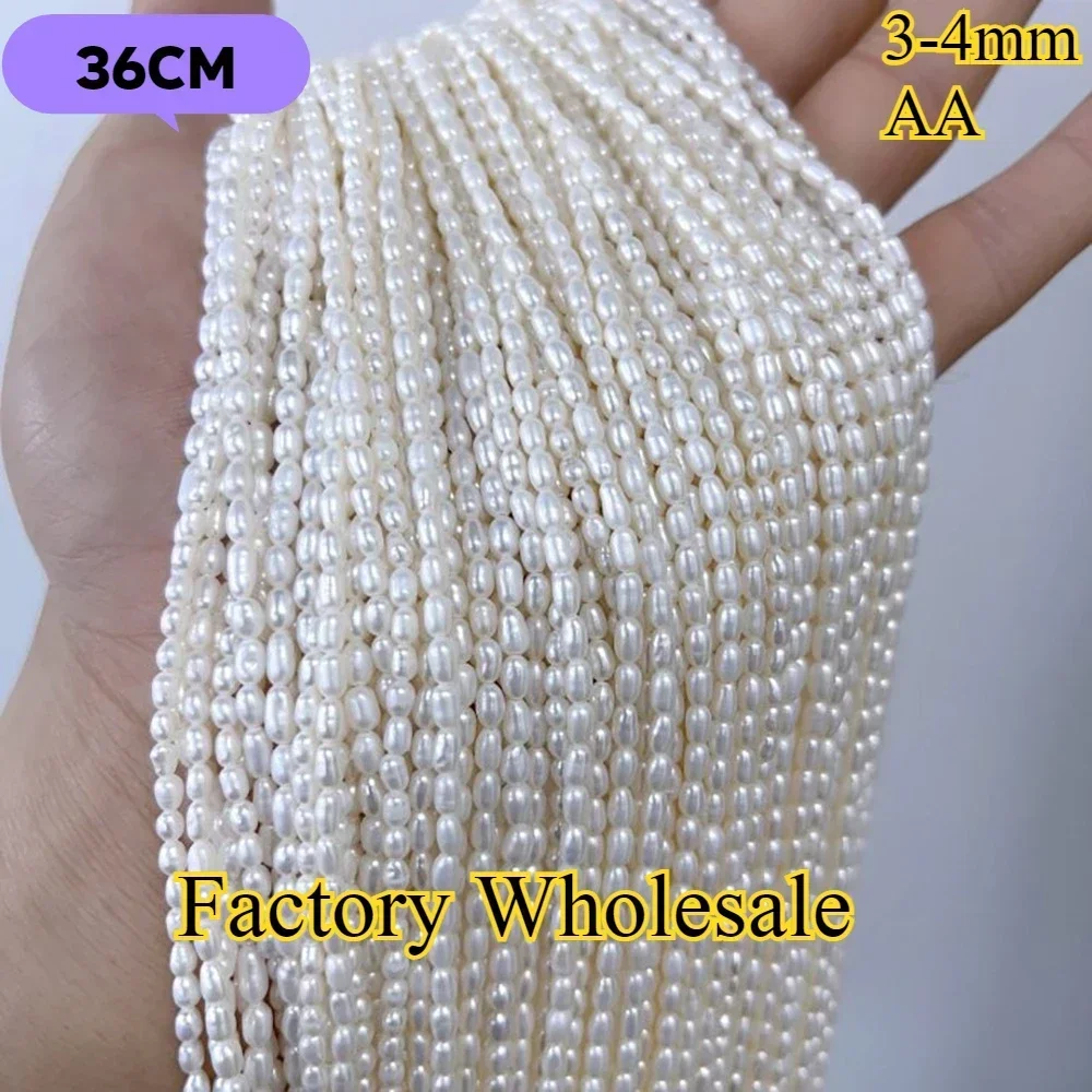 3-4mmAA Flawless Wholesale White Rice Natural Freshwater Pearl Isolated Loose Bead Jewelry MakeDIY Necklace Bracelet Accessories
