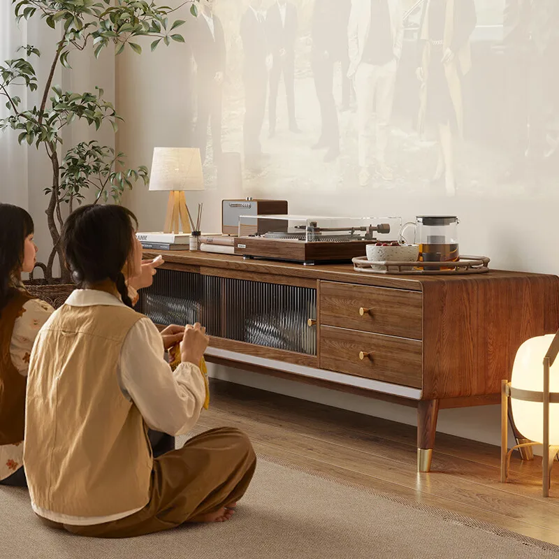 

Customizable Nordic ash wood solid wood TV cabinet coffee table simple small apartment walnut living room furniture