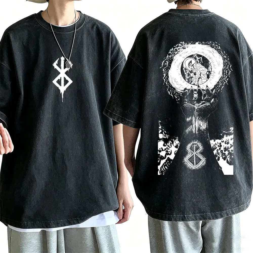 Japanese Anime Berserk Griffith Vintage Washed T-shirt Skull Knight Gatsu Zodd Guts T Shirts Men Women Manga Oversized T-shirts