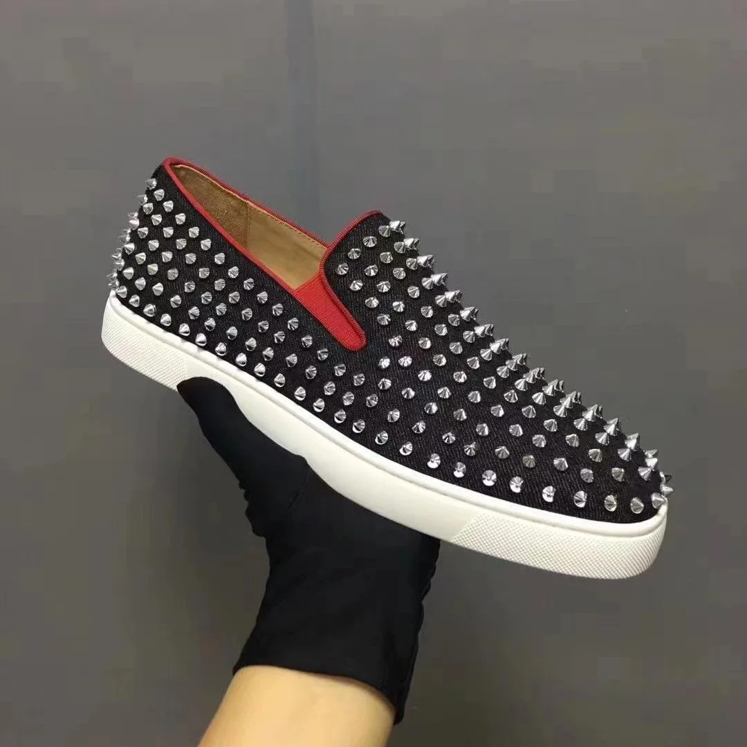 Unisex Luxury Brand High Quality Red Bottom Shoes For Men High Style Fashion Spikes Casual Shoes Rivets Flats Women Sneakers