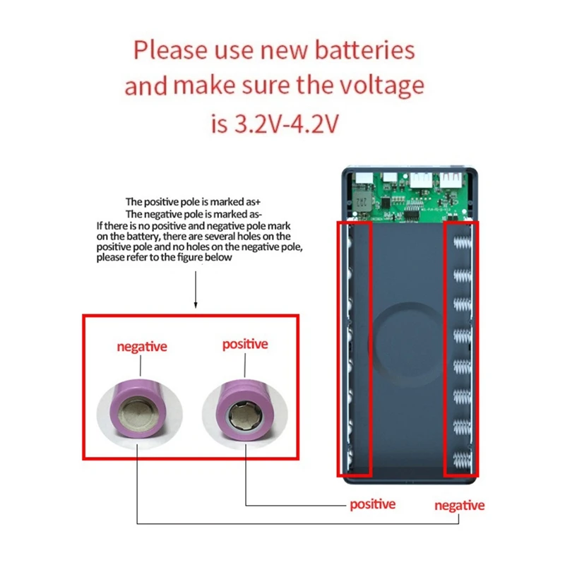 กล่องชาร์จแบตเตอรี่แบบไม่ใช้แบตเตอรี่กล่องพาวเวอร์แบงค์กล่องชาร์จแบตเตอรี่แบบถอดได้จอแสดงผล LCD 16X18650พาวเวอร์แบงค์