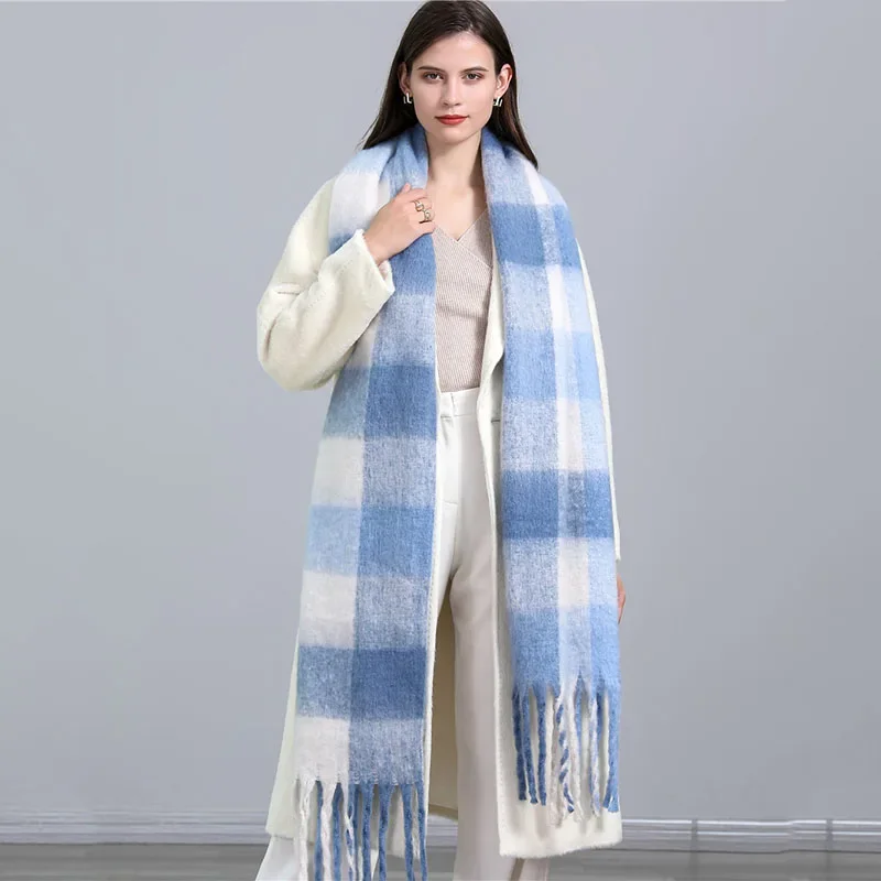 Autumn Winter Luxury Women Scarves 240*38cm Men Thickening Warm Scarf Rainbow Plaid Tassel Shawl Cashmere Imitation Fashion Wrap