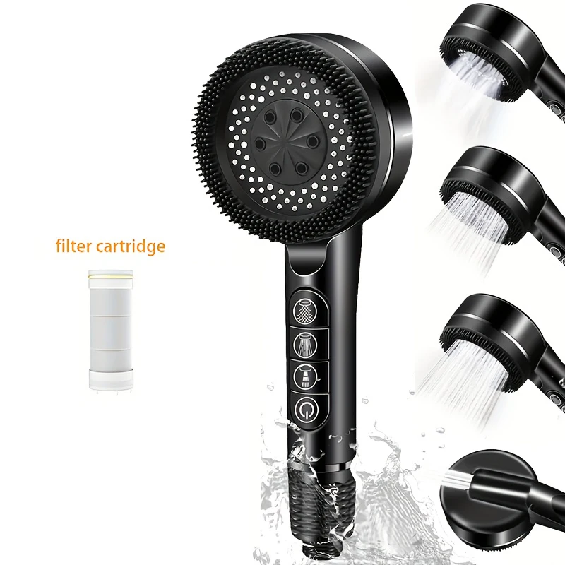 One-Key-Stop-Wassermassage-Duschkopf, neuer 4-Modus-Duschkopf, Hochdruck-Duschkopf mit Filterelement, Badezimmerzubehör