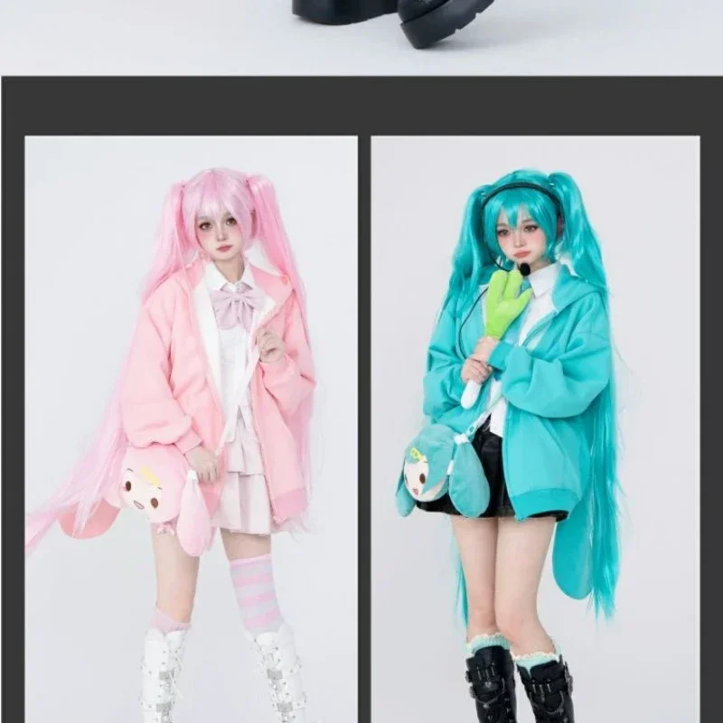 Hatsune Miku Hooded Coat Anime Cute Cartoon Plus Velvet Warm Coat Kawaii Sweet Girl Clothes Gift Bag Harajuku Y2k Style New