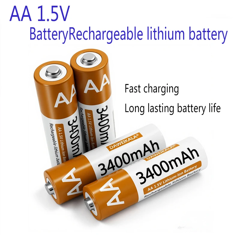 Li-Ionen-Akku, 3400 mAh, 1,5 V AA-Batterie für Fernbedienung, Maus, kleiner Ventilator, elektrisches Spielzeug