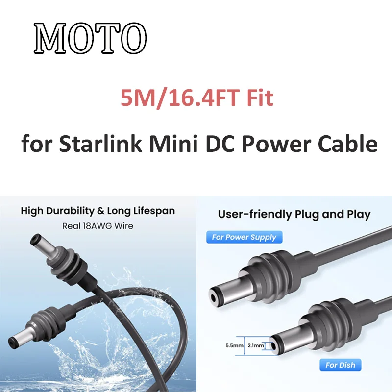 

Waterproof 5M/16.4FT Fit for Starlink Mini DC Power Cable, Replacement Cable Outdoor