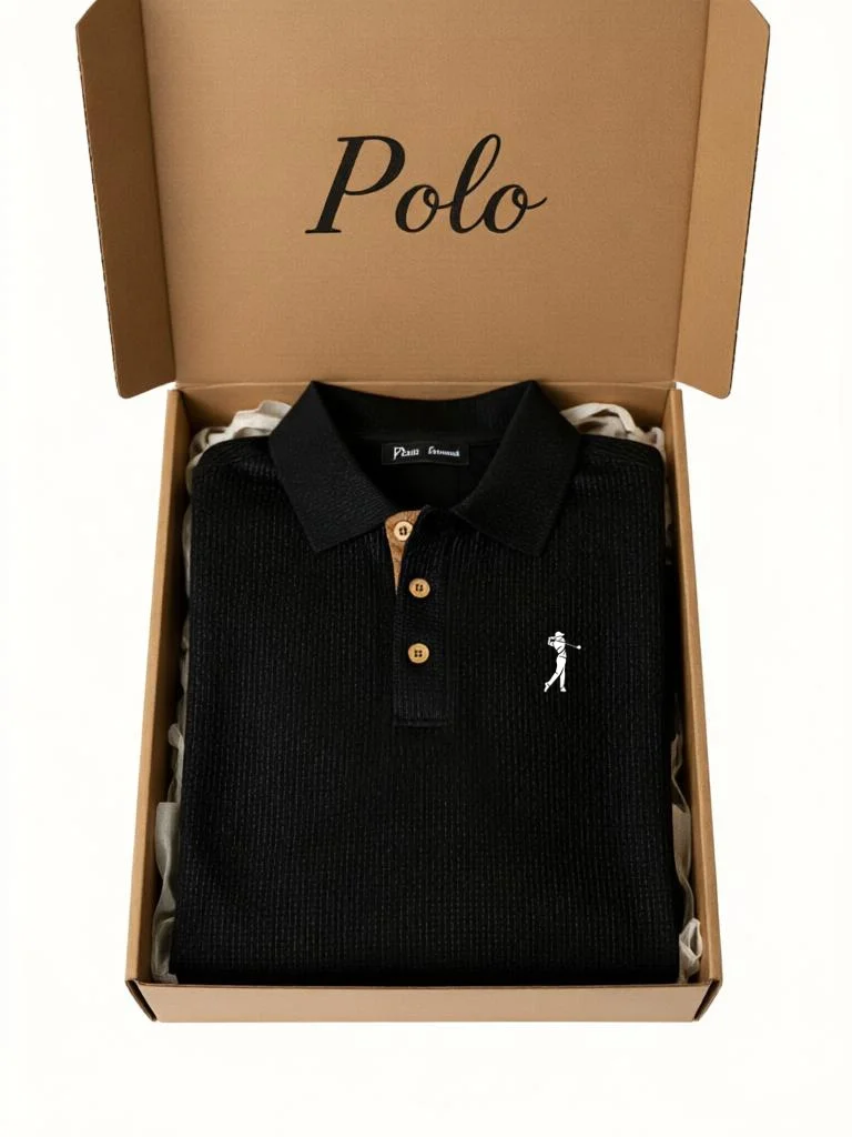 Classic Men's Polo Shirt - Premium  Knit with Golf Embroidery, Folded in Branded Gift Box