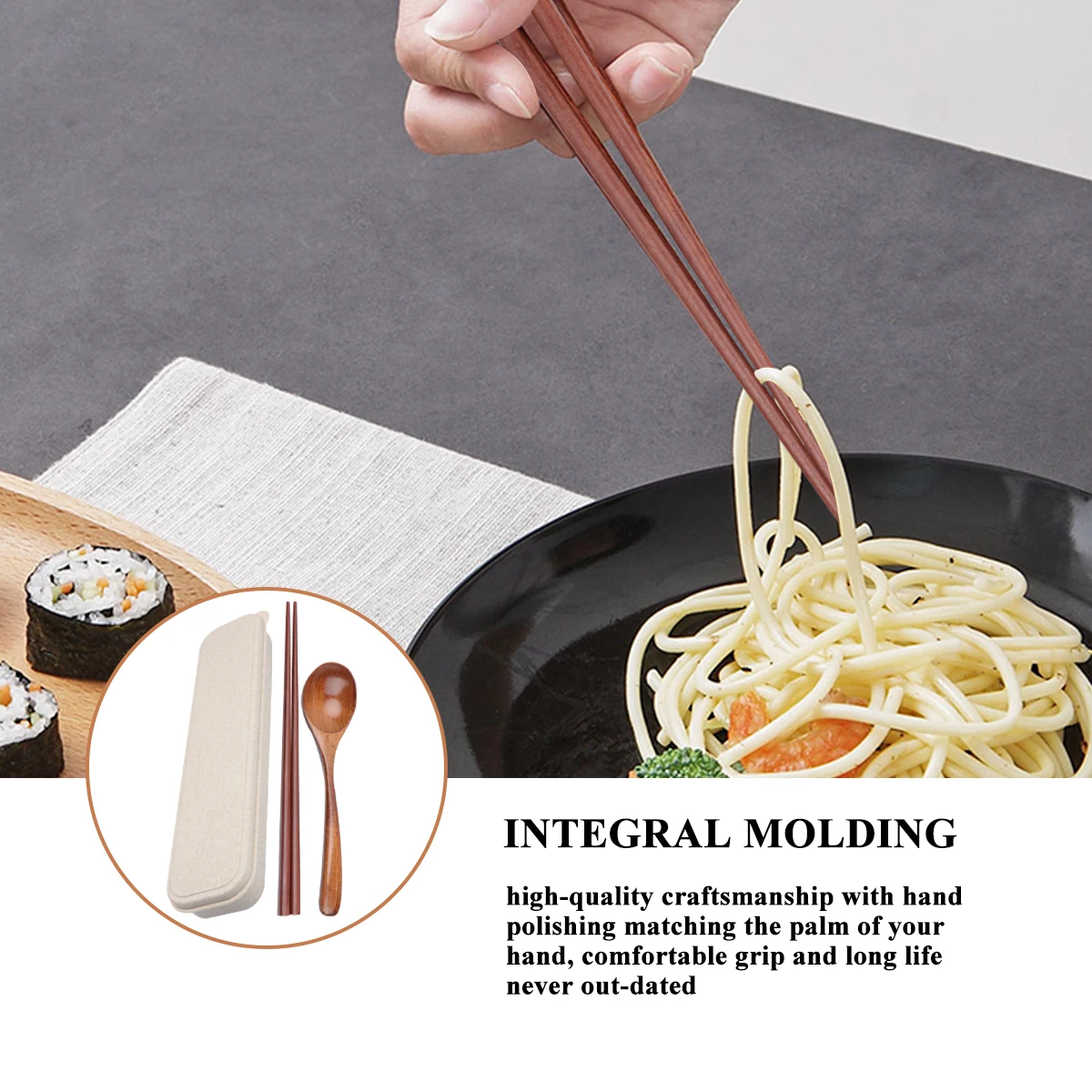 

3 Pcs Serving Utensils Wooden Spoon Chopsticks Set Dinnerware Kit Cutlery Travel