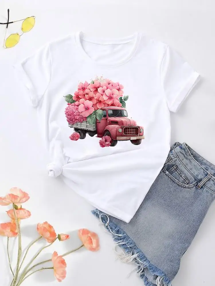 

Flower Lovely 90s Trend Style Women Top Fashion O-neck Clothing Print Clothes Graphic T-shirt Short Sleeve Lady Female Shirt Tee