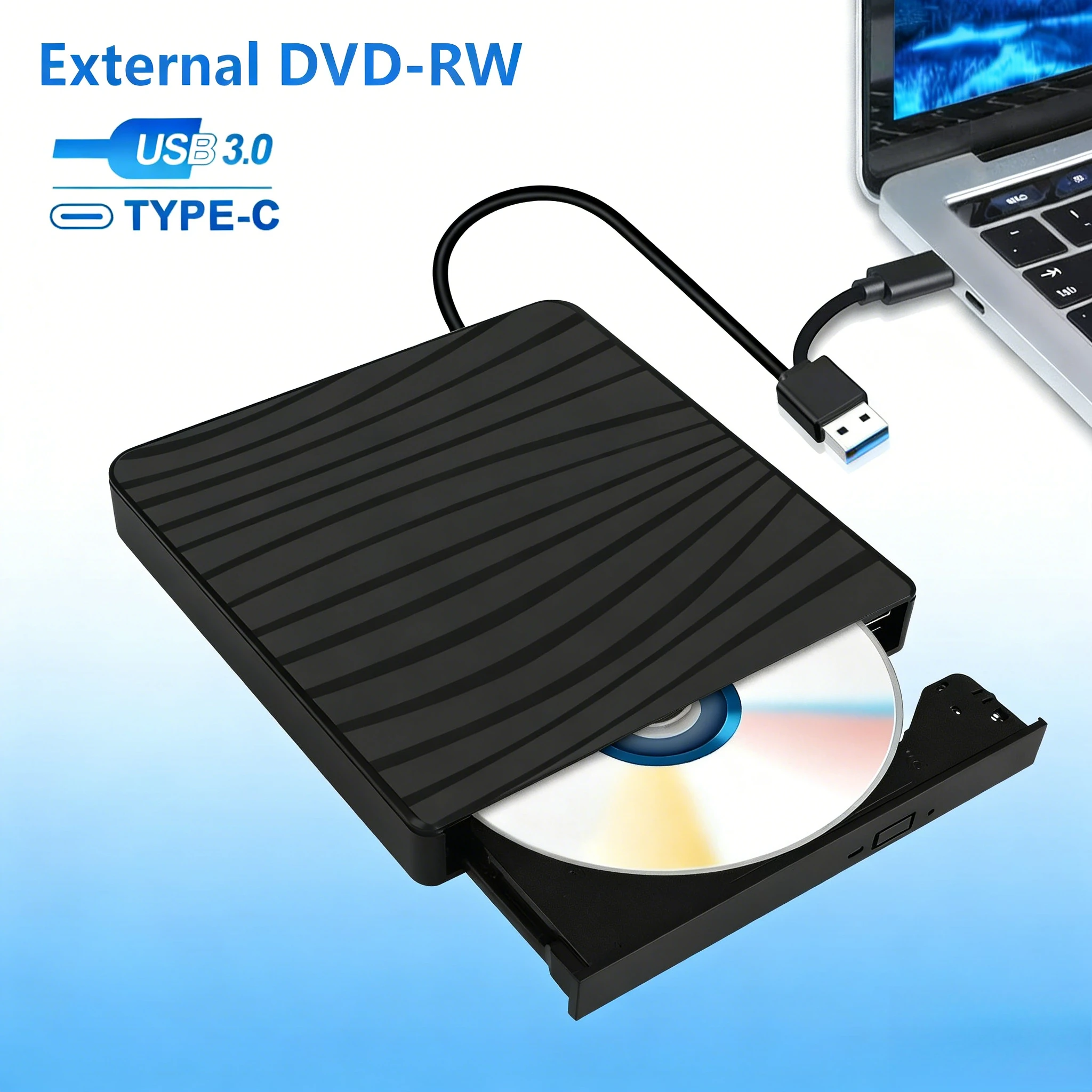 External CD DVD Drive USB 3.0 Type-C CD Burner Portable CD +/-RW Drive DVD Player for ROM Rewriter Burner Recorder For Laptop PC