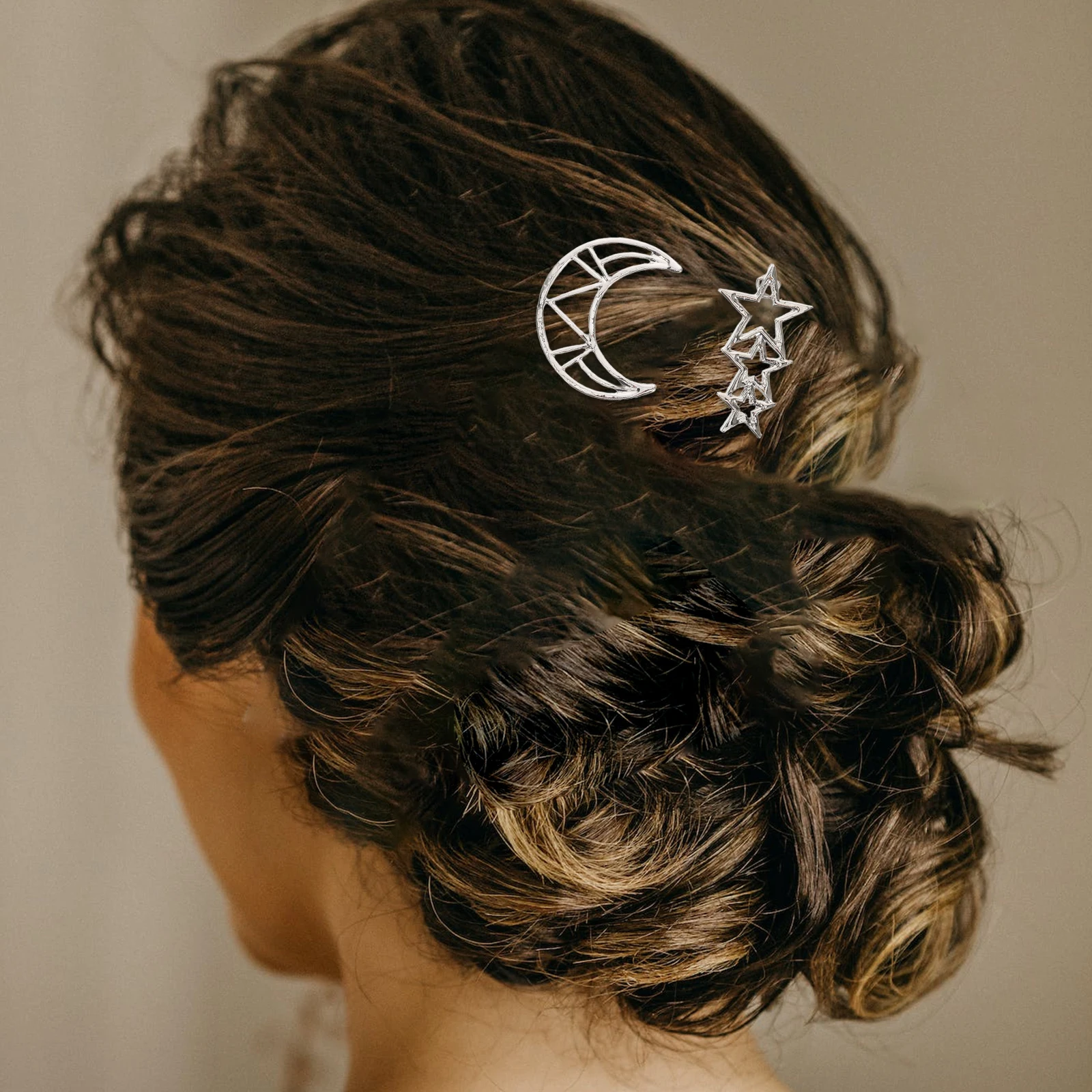 

Star Moon Hairpin Geometric Clip Stars Five-pointed Barrettes Decorative Clips Gold Metal