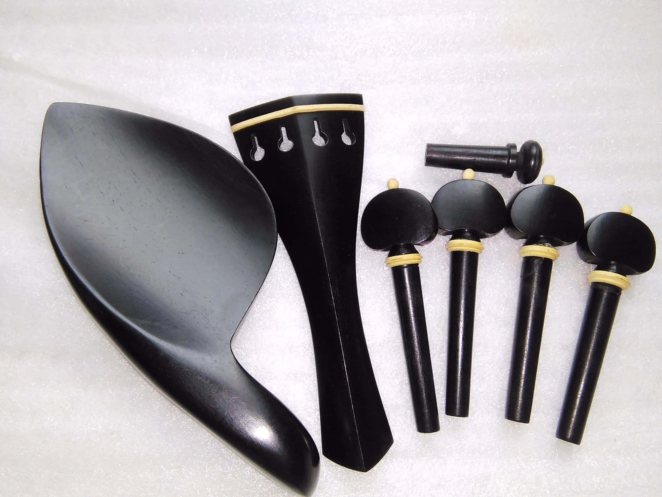 2 Sets Black Ebony Violin Parts 4/4 with Boxwood Collar NOT DRILLED with Holes