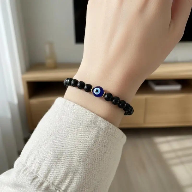 Schwarzes Turmalin-Schutzarmband, Heilendes Stressabbau-Armband für Frauen und Männer – Detail 4