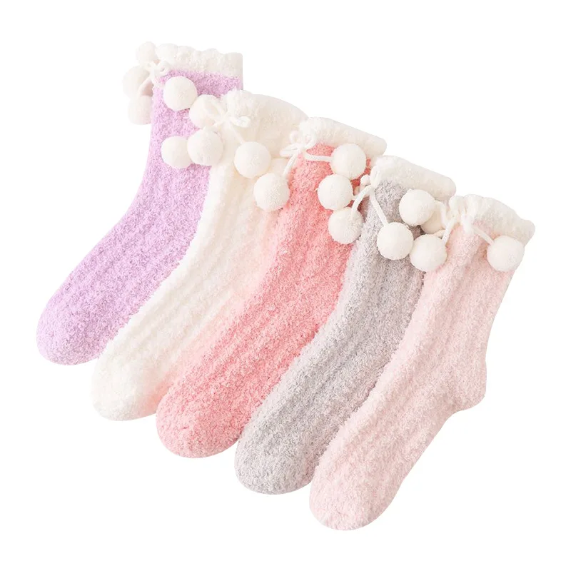 

Socks Women Ladies Girls Warm Knee Cute Kawaii Sweet Style Autumn Winter Soild Warm Coral Fleece Warm Thick Home Socks Stockings