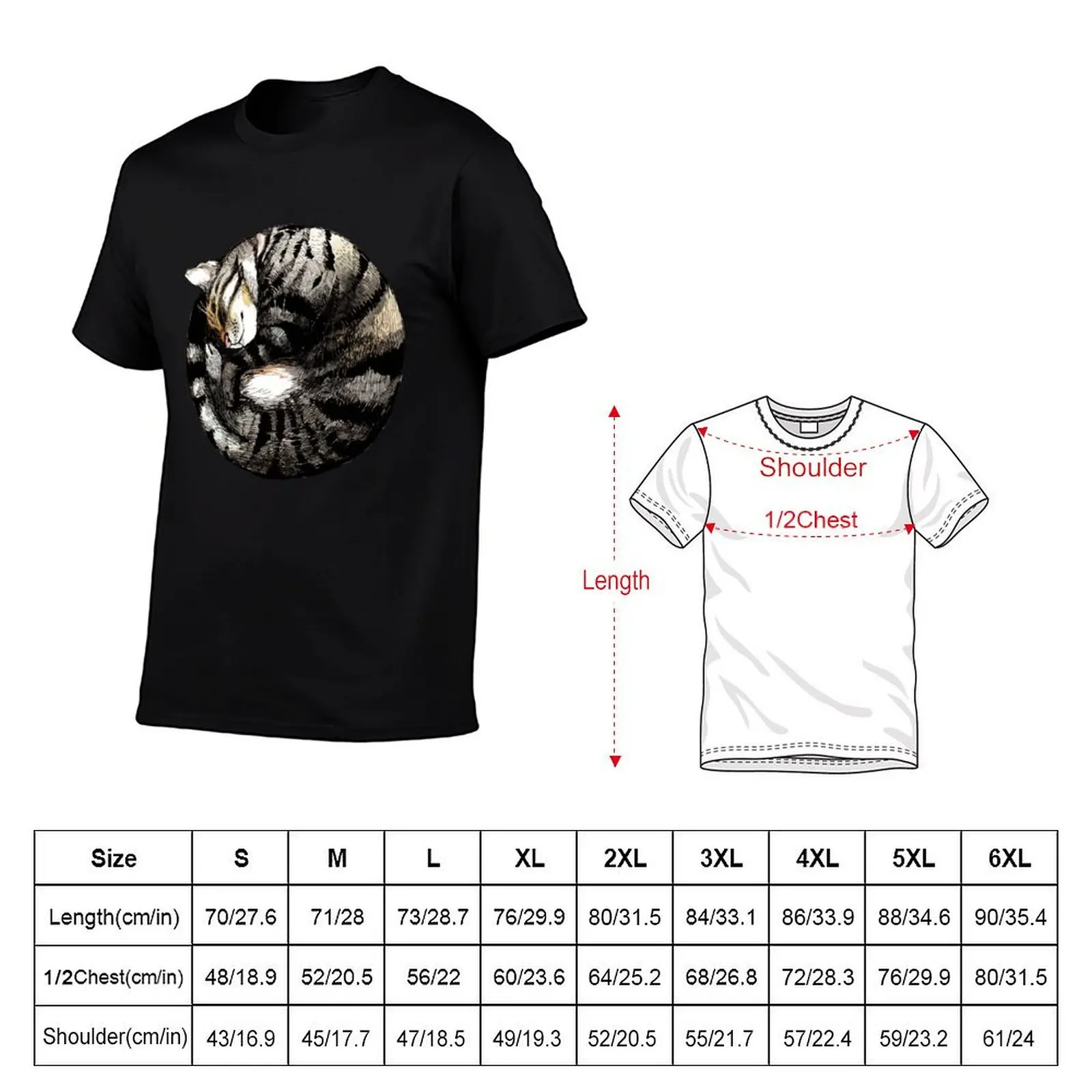 Tranquil Cat Sleeps in a Circle T-Shirt Sweat Absorbing Sports Tee Shirt