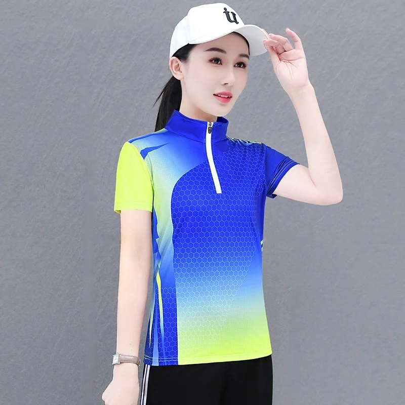 

Summer Women's Stand Collar Short Sleeve Sports T-shirt Breathable Running Fitness Casual Comfortable Quick Drying T-shirt