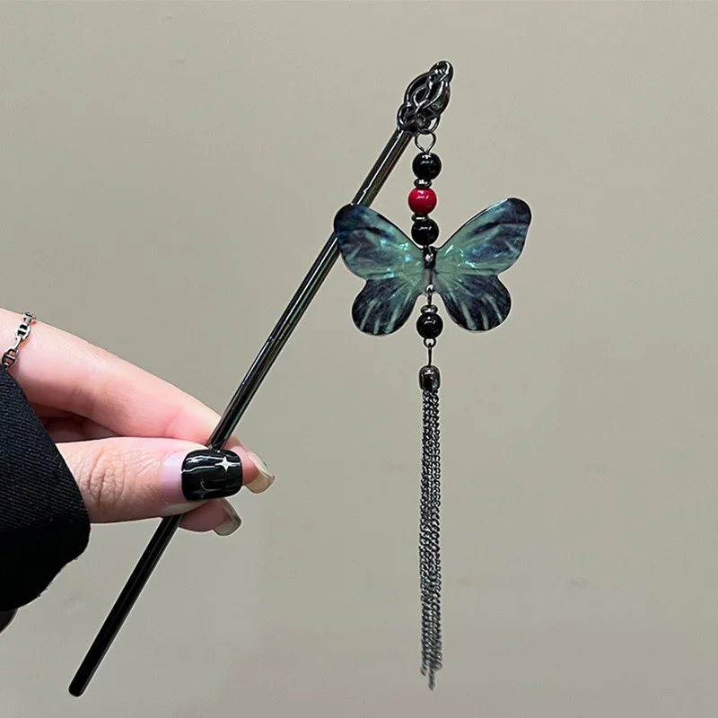 Chinese Style Hairpins Women Cheongsam Hanfu Antiquities Butterfly Tassels Hair Clasp Updo Vintage Hair Stick Hair Accessories