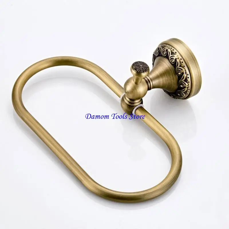 

57BE Oval Vintage Towel Rack Brass Towel Ring Wall Mounted Towel Holder Antique Craft Towel Bar Kitchen Bathroom Hardware