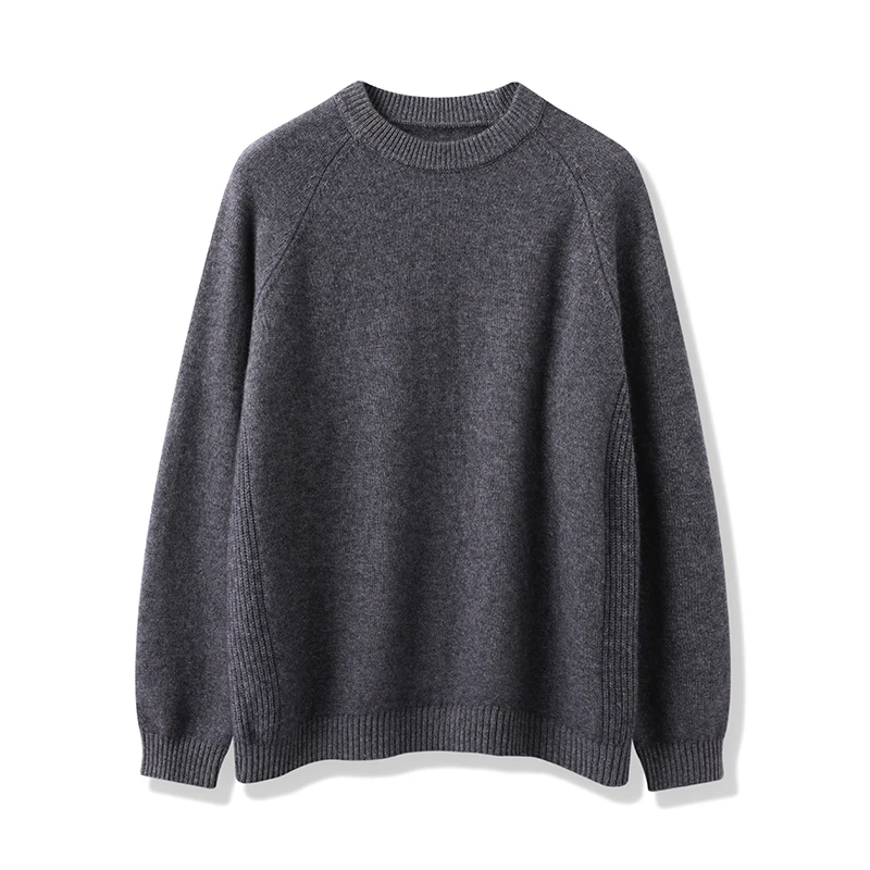 

Мужской свитер из 100% кашемира с семи игл и круглым вырезом, однотонный удобный пуловер с рукавами реглан, зимняя вязаная базовая рубашка