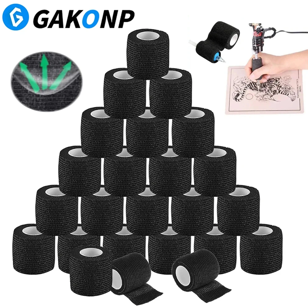 48/24/12/6/3PCS Tattoo Grip Bandage Black Grip Cover Wraps Tapes Nonwoven Waterproof Self Adhesive Elastic Tattoo Bandage