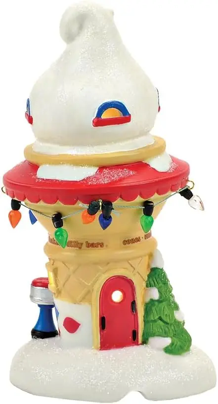 Edificio iluminado de cono de helado de la Reina Láctea de Papá Noel, decoración de porcelana multicolor de 5,2 pulgadas