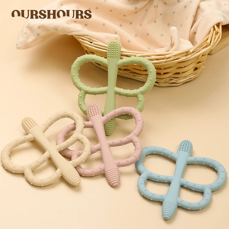 Giocattoli per la dentizione della farfalla del bambino BPA gratuito a forma di animale carino Massaggiagengive in silicone morbido Facile da impugnare Giocattolo da masticare infantile Accessori per neonati
