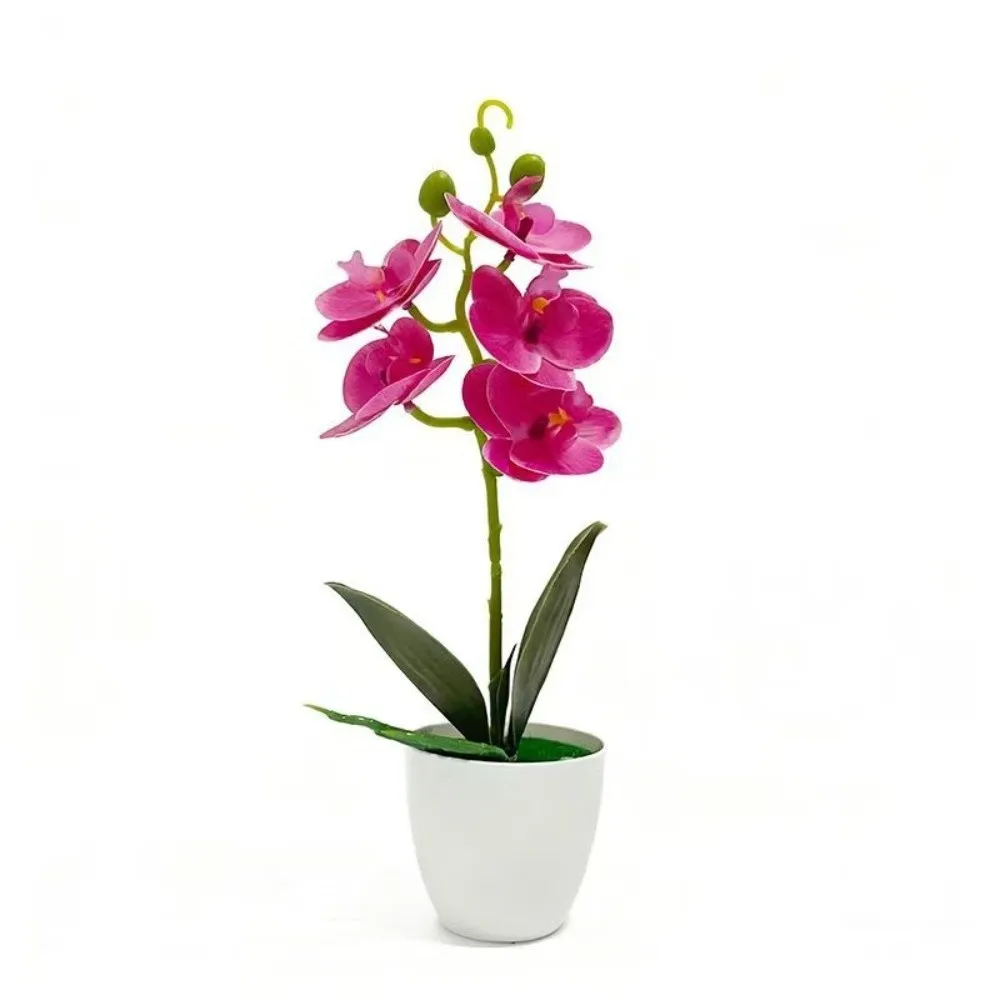 

Fashion Pink Artificial Orchid Potted Flowers Simulated Multi-Bloom Artificial Faux Plants White Flower Pot Bonsai Home Decor