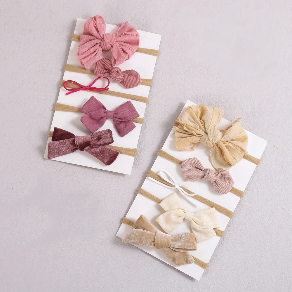 5Pcs/Lot Baby Headband for Baby Girls Soft Nylon Elastic Solid Color Hairband Print Hair Bow Kids Headwear Baby Hair Accessories