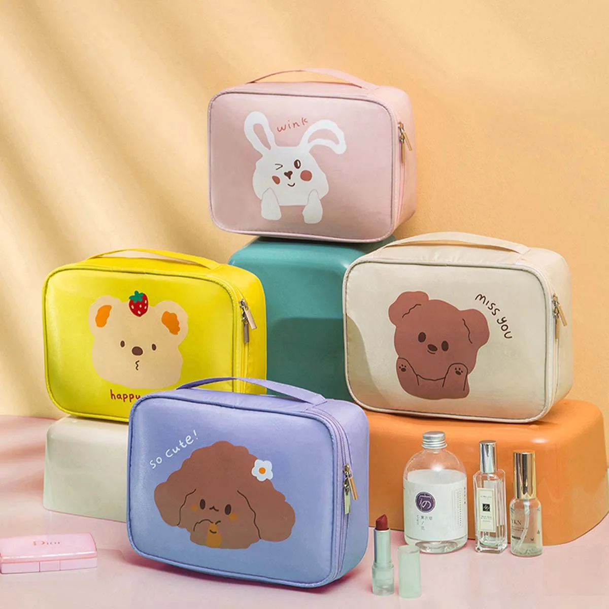 Cartoon Cute Waterproof Storage Bag Travel Cosmetics Makeup Bag Lazy Toiletry Bag High Appearance Level Storage Bag Wholesale