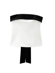 Women's Patchwork Velvet Strapless Bustier Tops, Straight Neck, Side Zipper, Female Camis, Sexy Fashion