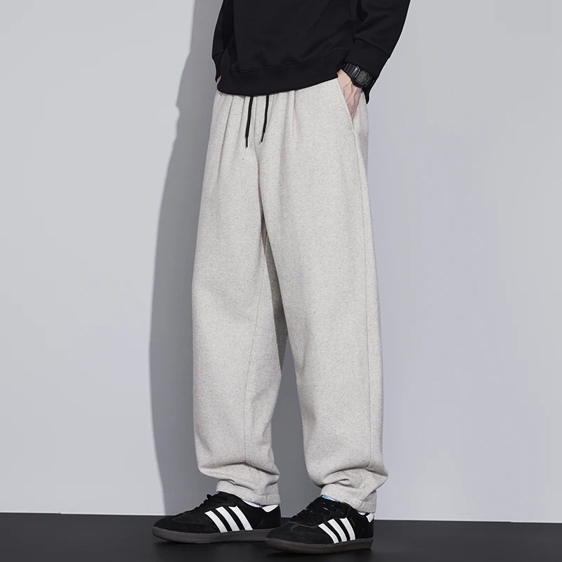 

Autumn Winter Wool Pant Men Fashion Loose Casual Streetwear Fashion Vintage Elastic Waist Sport Tapered Pants Harem Trousers