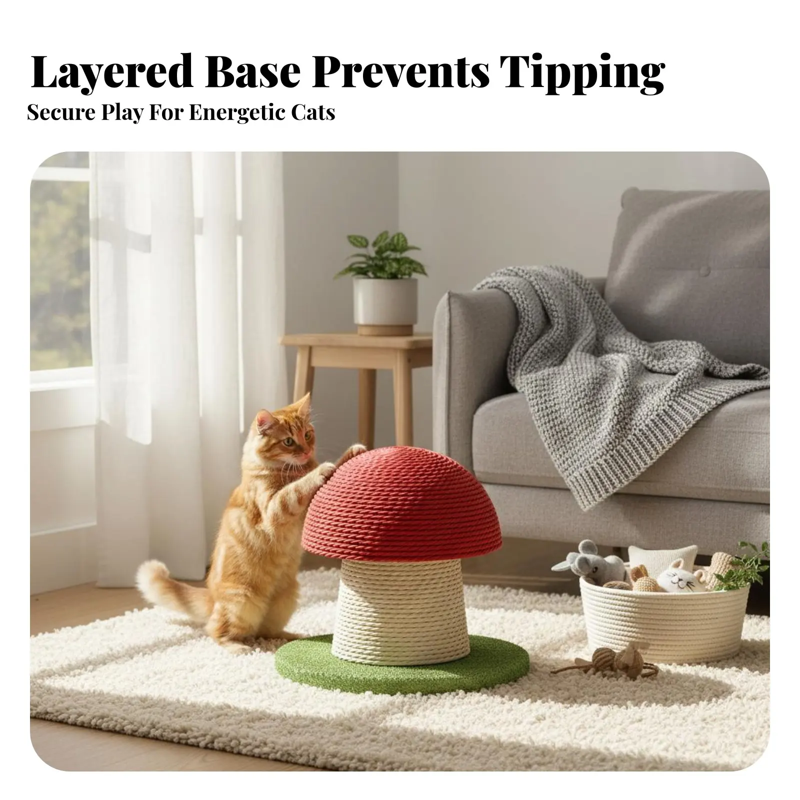 Red Toadstool Cat Tree Scrape-Resistant Toadstool Cat Scratching Post Pet Furniture Sturdy and Stable With Dangling Toy