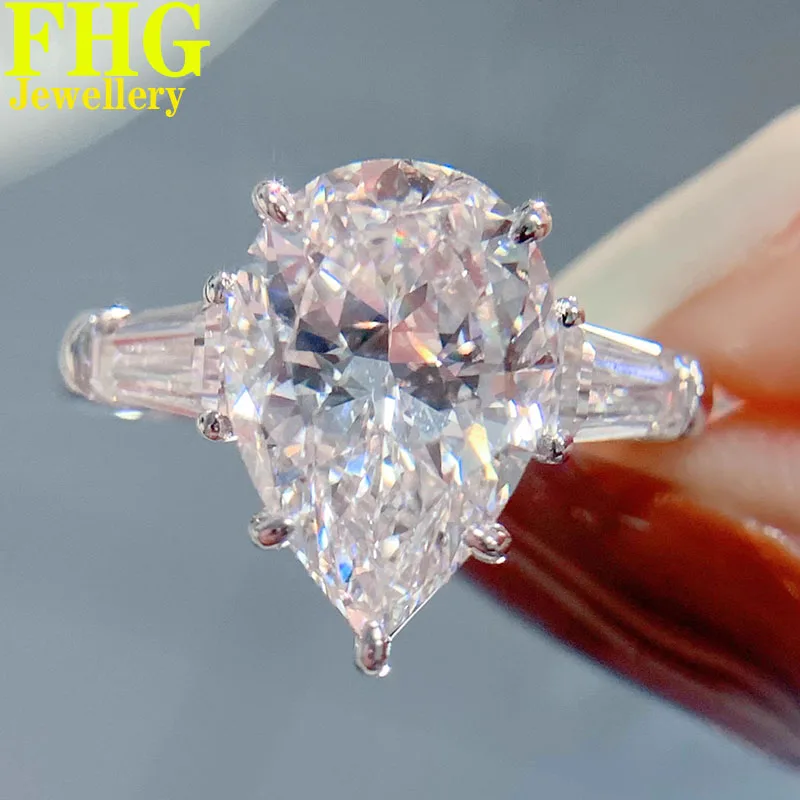 6 7 8 9 10 Carat Au417 10K White Gold Ring Pear shape moissanite Diamonds Women Wedding Party Engagement Ring Classic Trendy