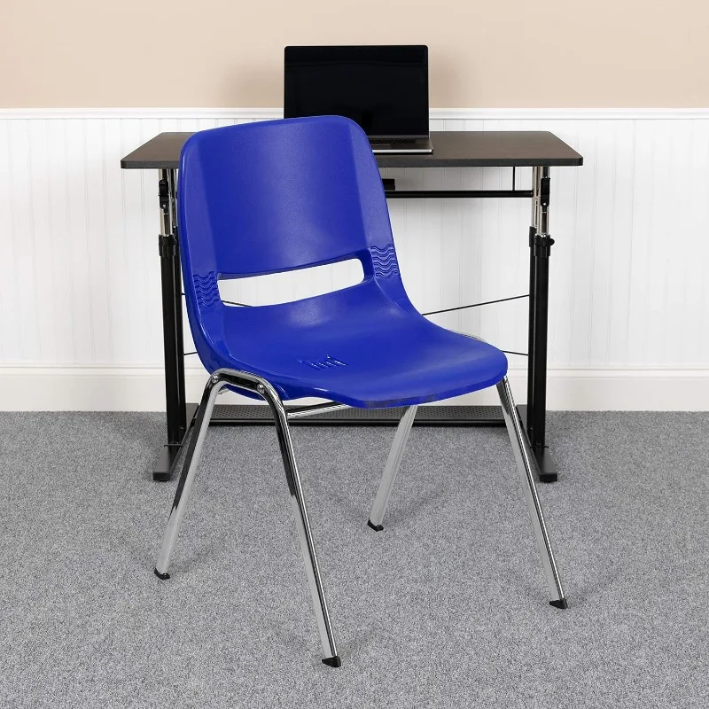 440 lb. Capacity Kid's Navy Ergonomic Shell Stack Chair with Chrome Frame and 14