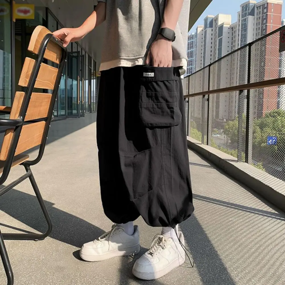 

Cargo Pants Drawstring Elastic Waistband Big Pockets Men Pants Loose Hip Hop Wide Leg Pants Baggy Pants pantalones hombre