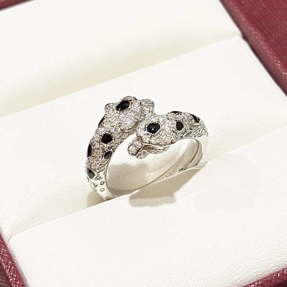 Trendy Real 925 Sterling Silver Rings For Women Gift Double Leopard Print Zebra Speckle 5a Zircon Ring Luxury Fine Jewelry