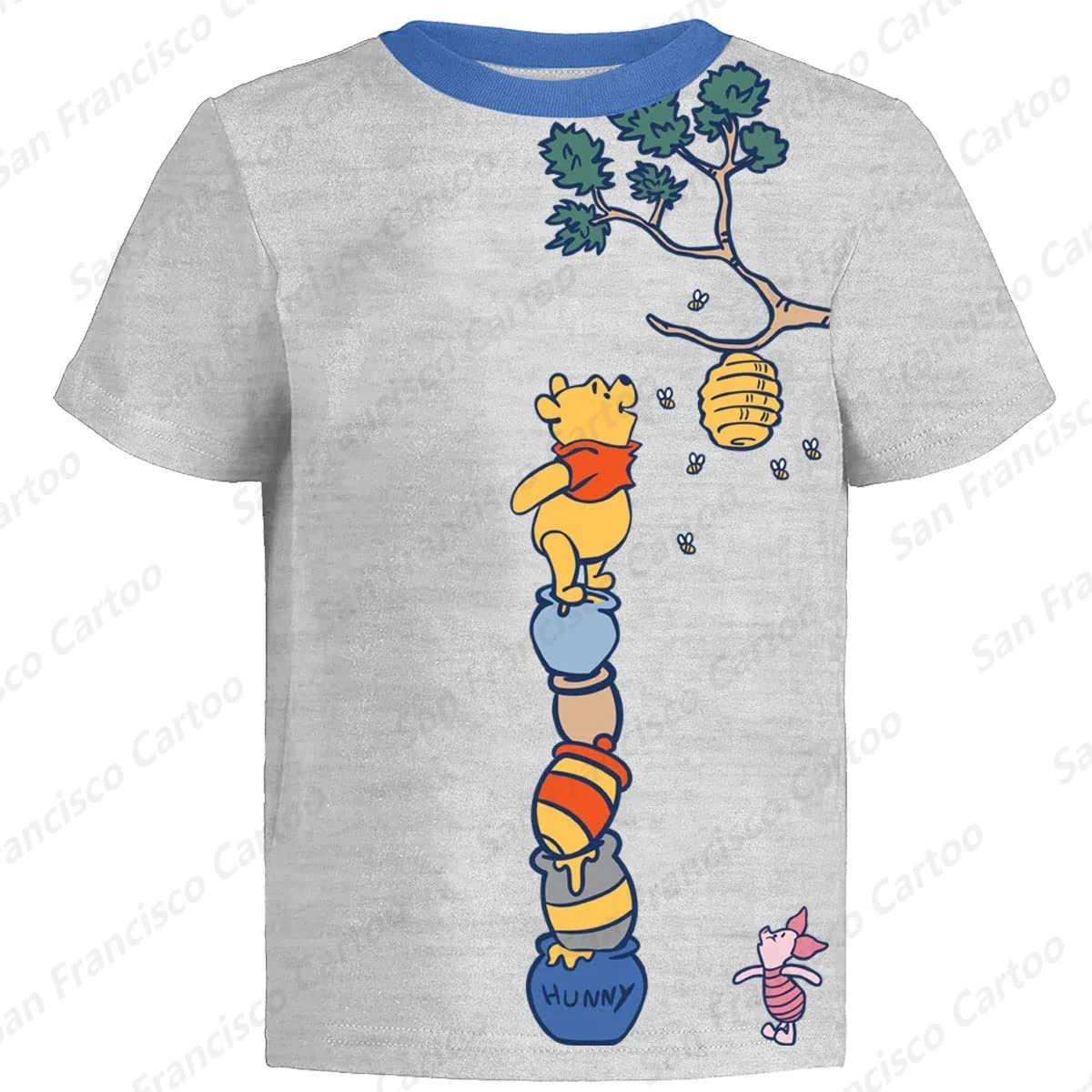 New Summer Boys&Girls Disney Winnie the Pooh Honey Jar T-Shirt Tigger Eeyore Pig Rabbit Tasmanian KID/Adult Cartoon Short Sleeve