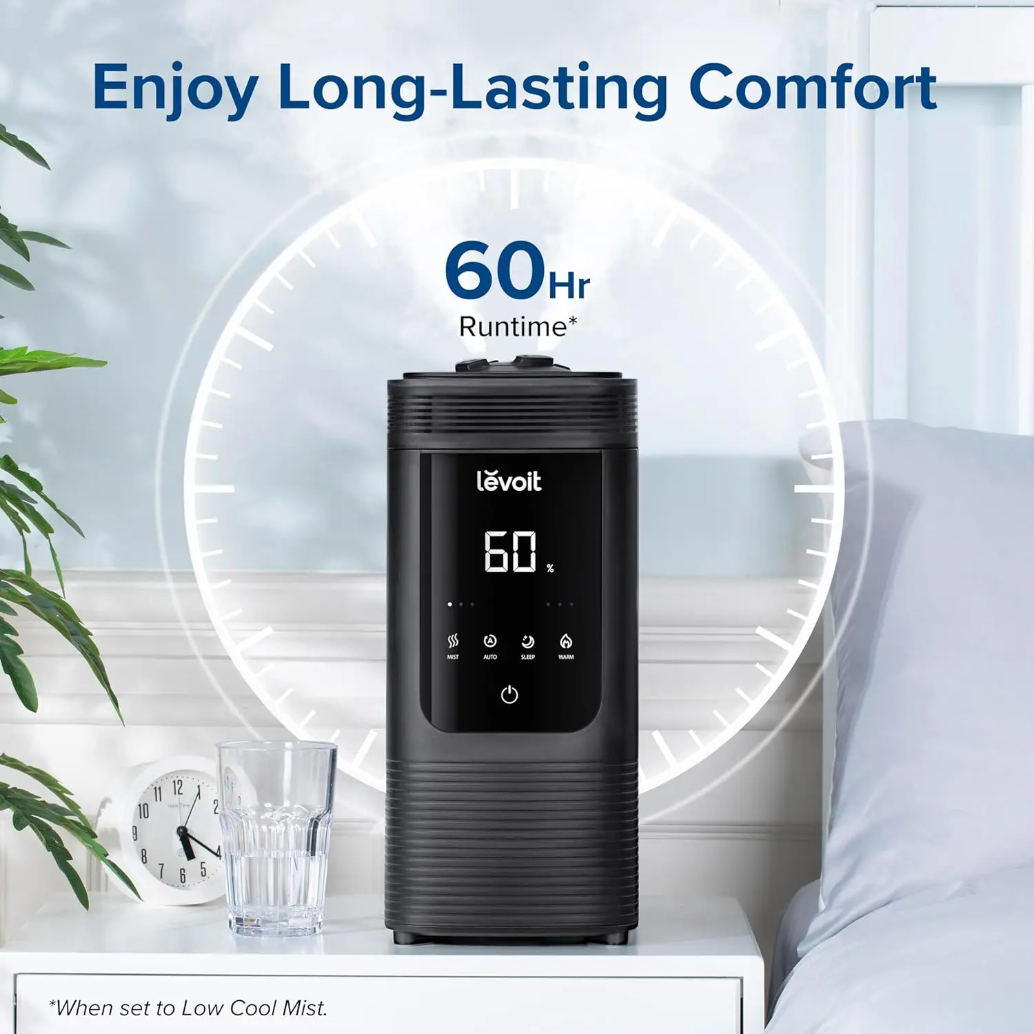 6L Smart Warm and Cool Mist Humidifiers for Home Bedroom, 60H Runtime and Auto Customized Humidity for Large room, Schedu