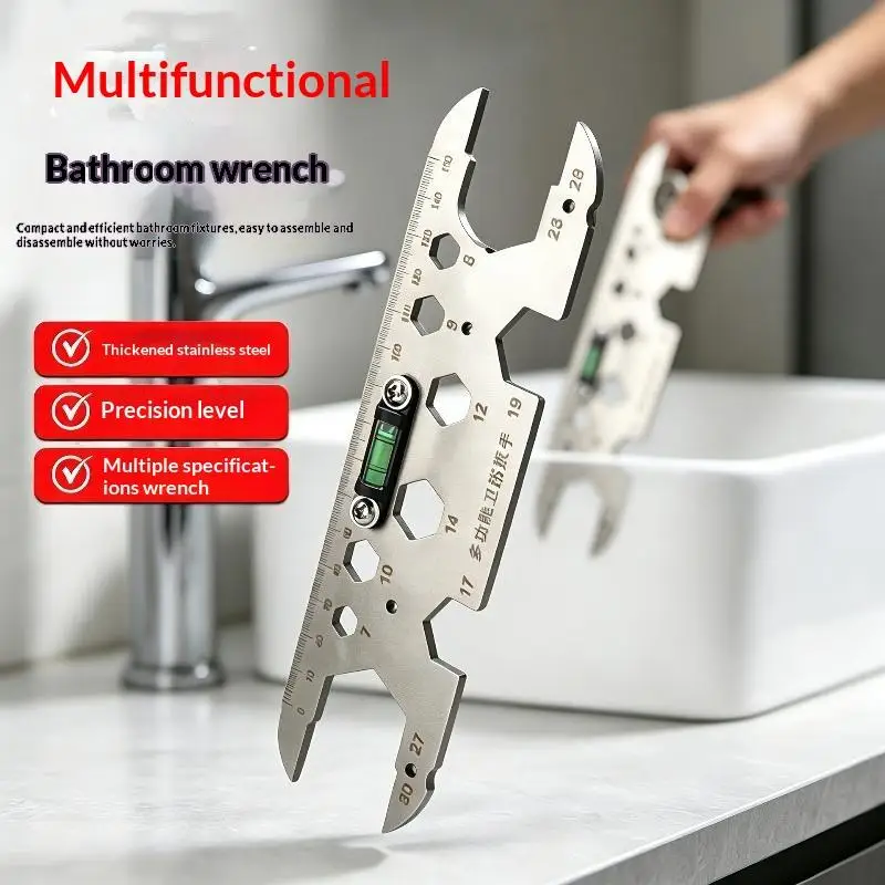 Multifunctional Stainless Steel Bathroom Wrench With Precision Level For Faucet Repair Bathroom Maintenance Home Repair Tool
