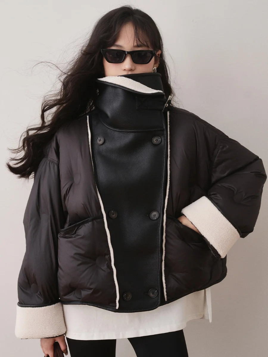 

Модная пуховая куртка с большим воротником RON Design, зима 2023, корейский стиль, для повседневной носки, ветрозащитная, утепленная