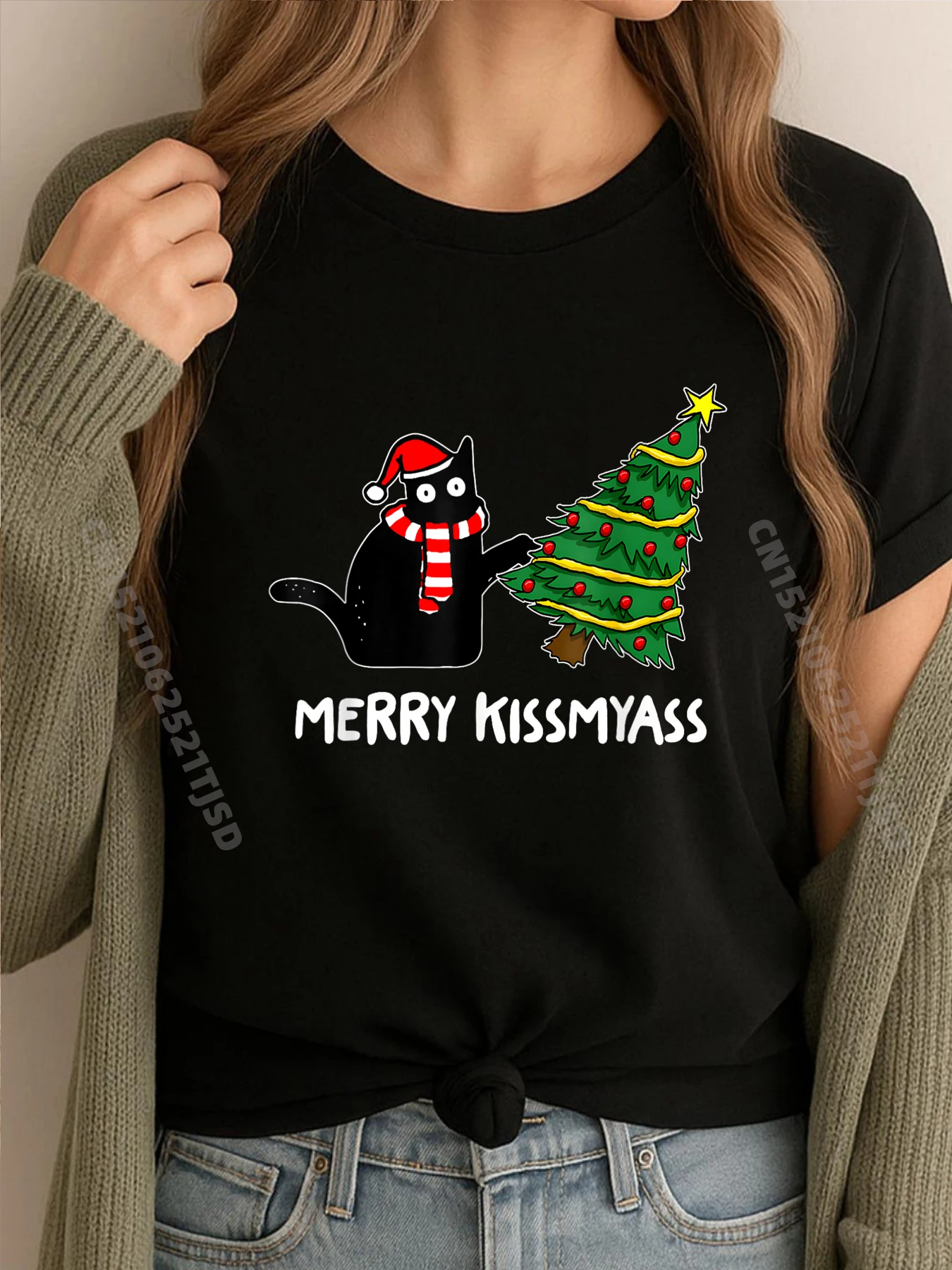 

Merry Kissmyass Cat Christmas Lights Xmas Cat Lover Camisas Basicas Hombre Футболка женская на День Благодарения