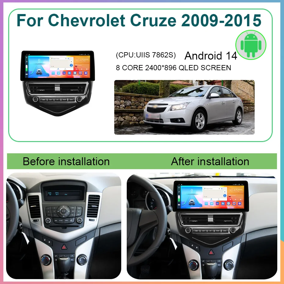 Android 14 8+256GB 12.3 INCH Car Radio For Chevrolet Cruze 2009-2015 Navigation Stereo QLED Head Unit Carplay 4G