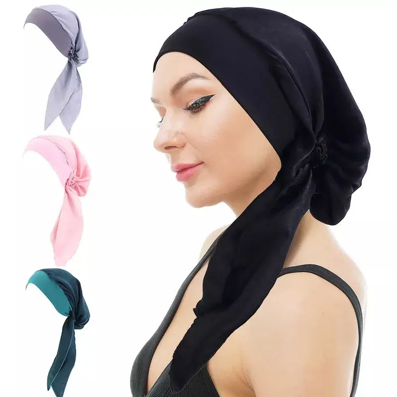 Women  Pre-tied Bandana Elastic Inner Hijabs Hat Pastoral Style Lady Hair Bands Muslim Turban Hijabs Hats Indian Caps Wrap Cap